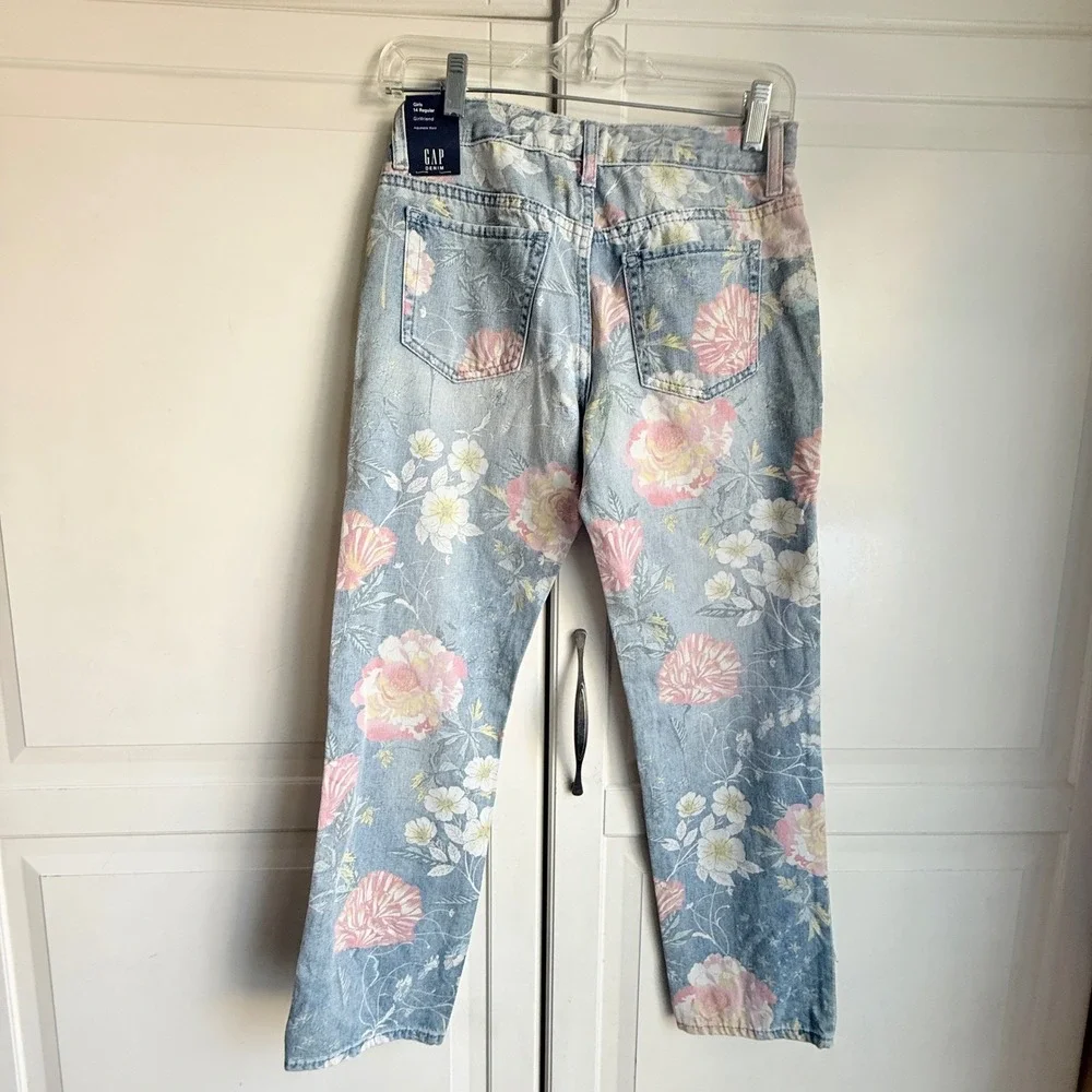 Gap Kids Girls Floral‎ Girlfriend Jeans Light Wash Blue Pink Size 14 Regular NWT